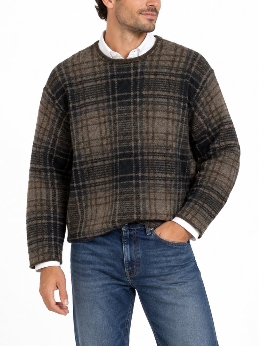 Vintage J.Crew Men's Plaid Wool Sweater Made in Hong Kong Unisex Size L